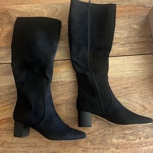 J. Crew Black Microsuede Heeled Knee-High Boots